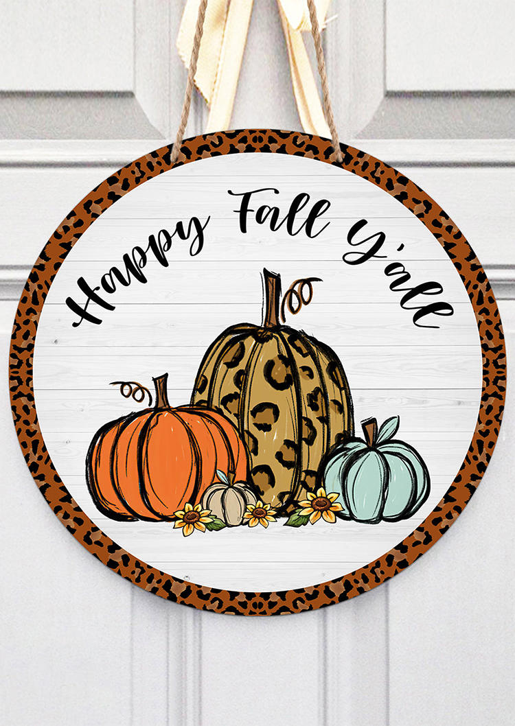 

Happy Fall Y'all Leopard Pumpkin Sunflower Wreath Hanging Ornament, Multicolor, SCM007359