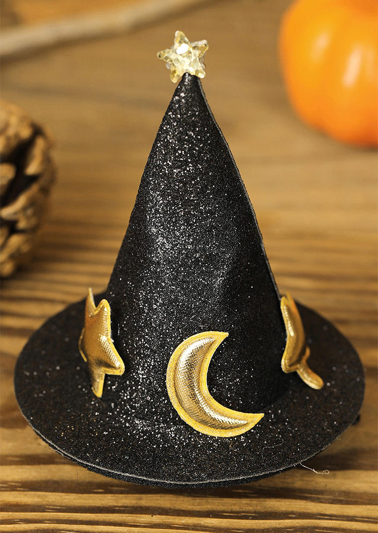 

1Pc Halloween Glitter Witch Hat Moon Star Hair Clip, Black, SCM007464