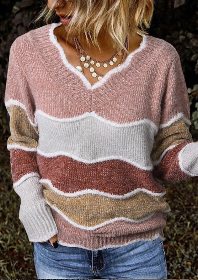 

Color Block Long Sleeve Sweater, Multicolor, SCM005631