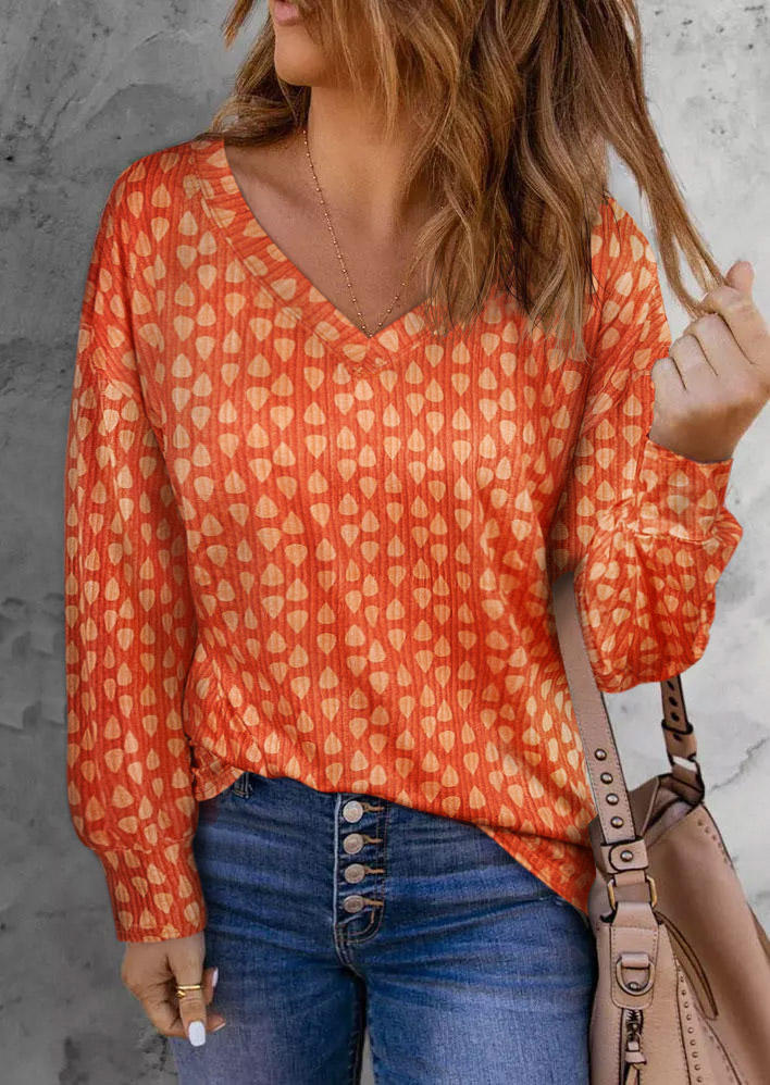 

Long Sleeve V-Neck Casual Blouse - Orange, SCM006599