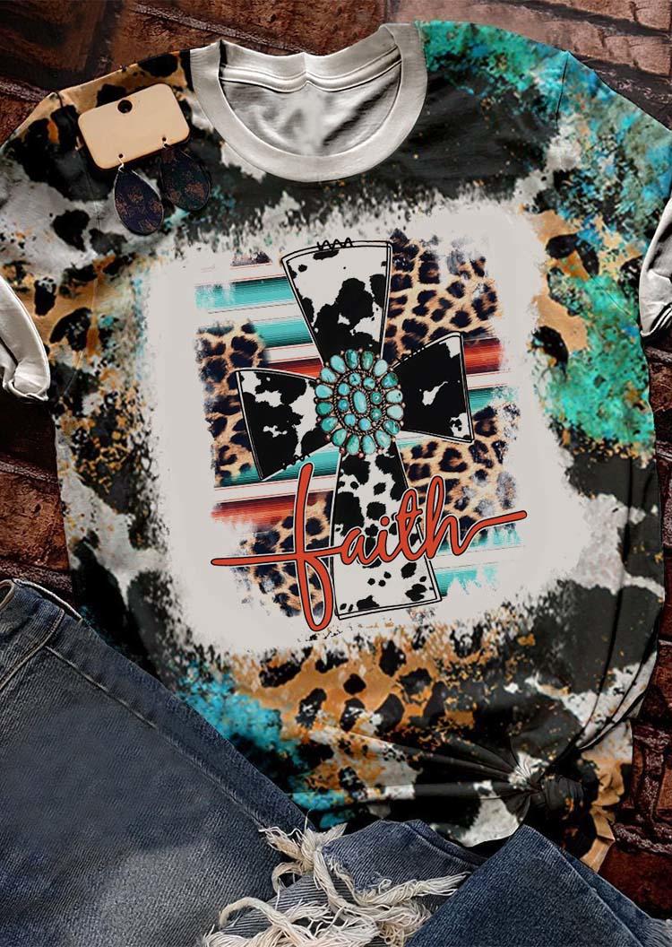 Faith Turquoise Leopard Cow O-Neck T-Shirt Tee SCM006837