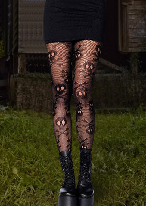 

Halloween Skull Fishnet Socks - Black, SCM006953