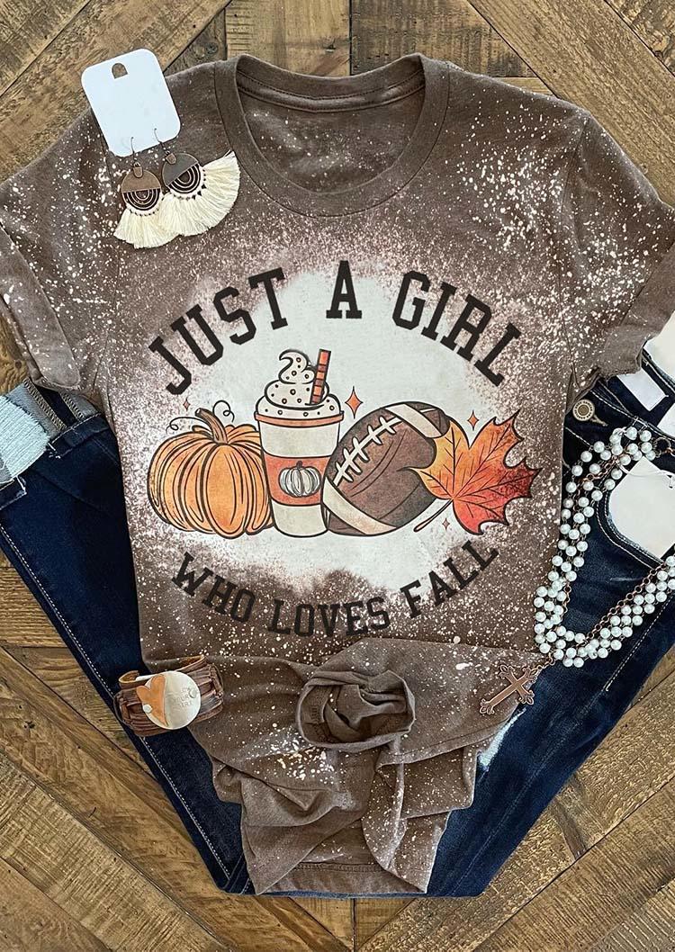 

Just A Girl Who Loves Fall Pumpkin Maple Leaf Football T-Shirt Tee - Brown, SCM007079