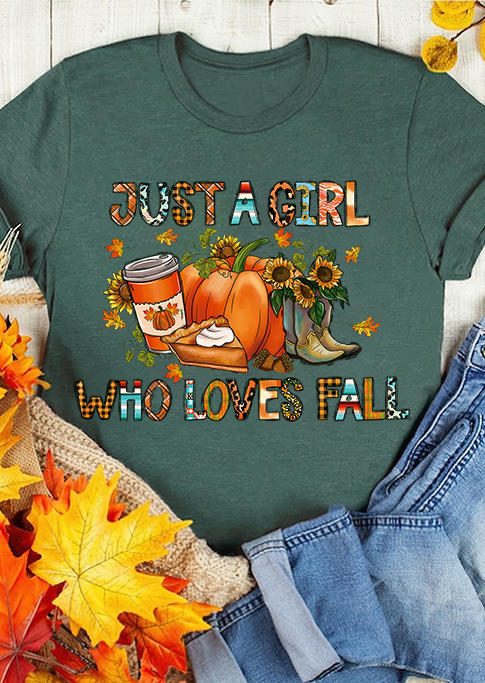 

Just A Girl Who Loves Fall Pumpkin Serape Striped Drink T-Shirt Tee - Green, SCM007170