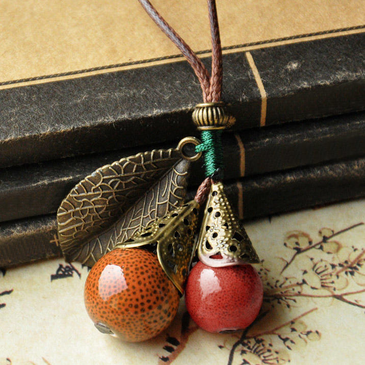Ceramic Ball Pendant Sweater Chain Necklace
