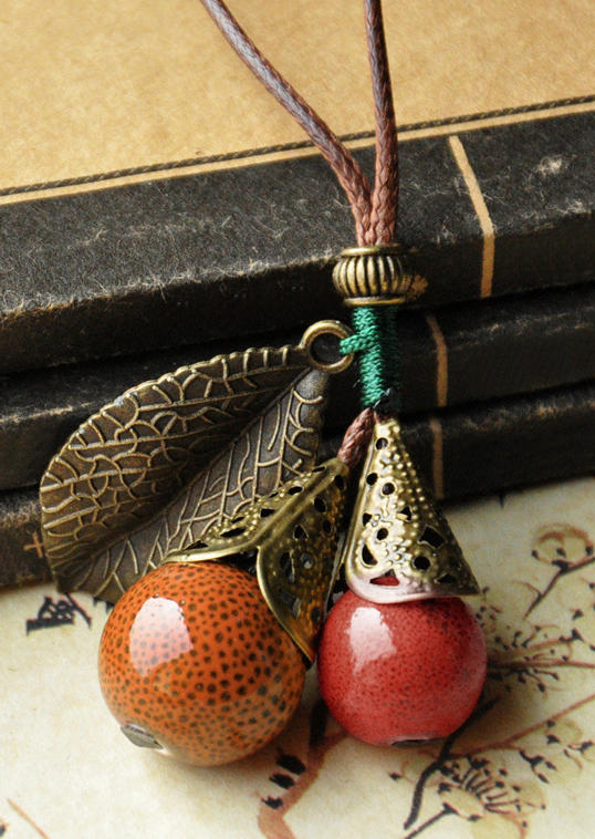 

Ceramic Ball Pendant Sweater Chain Necklace, Multicolor, SCM007199
