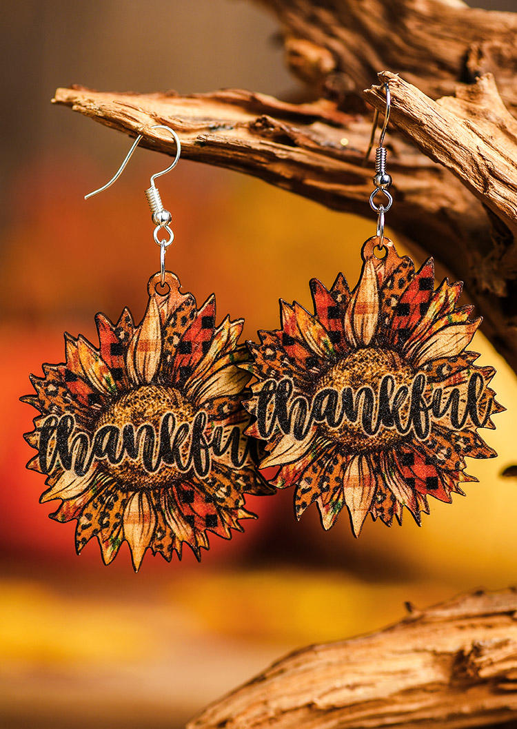 

Thankful Sunflower Plaid Leopard Earrings, Multicolor, SCM007202
