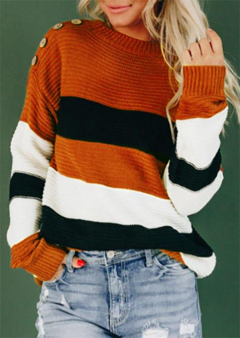 

Color Block Button Long Sleeve Sweater, Multicolor, SCM007247