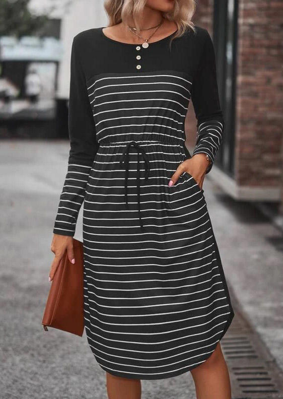 Striped Pocket Button Mini Dress