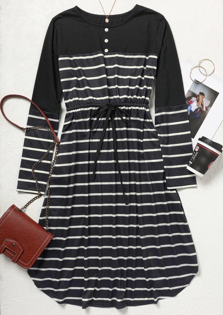 Striped Pocket Button Mini Dress