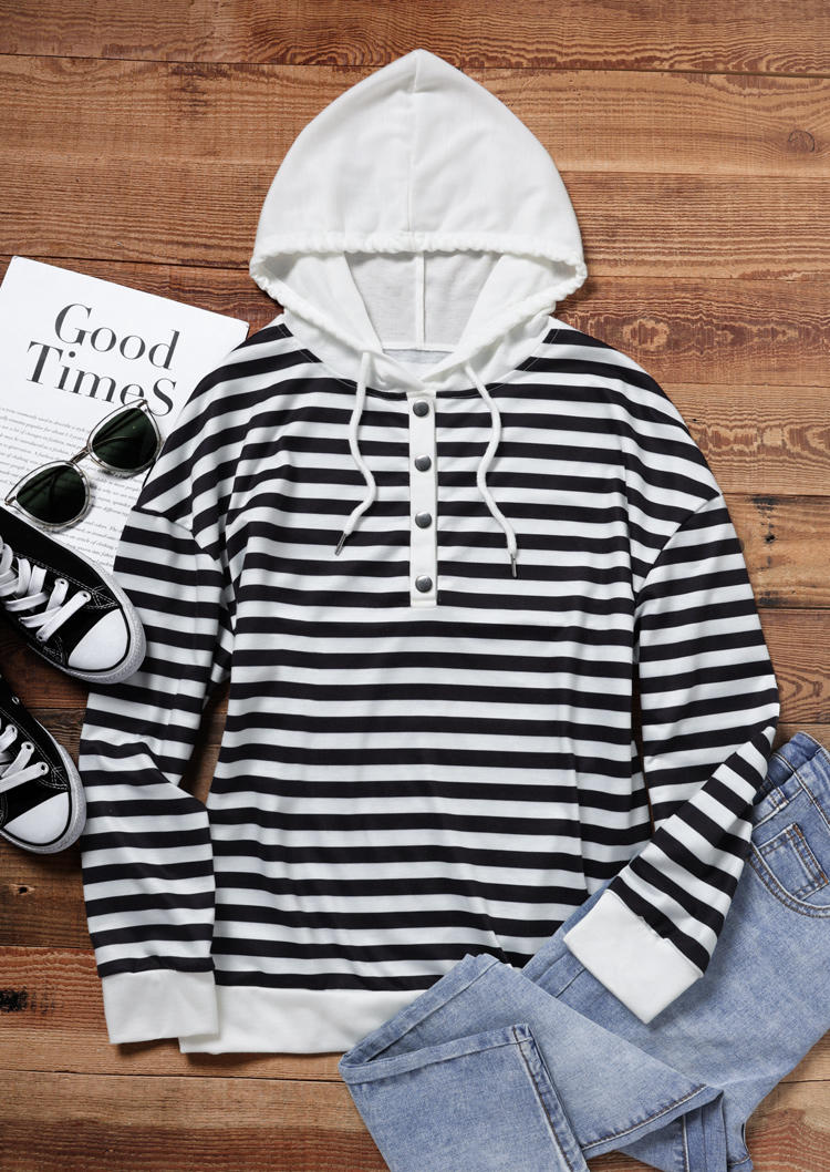 Striped Snap Button Hoodie