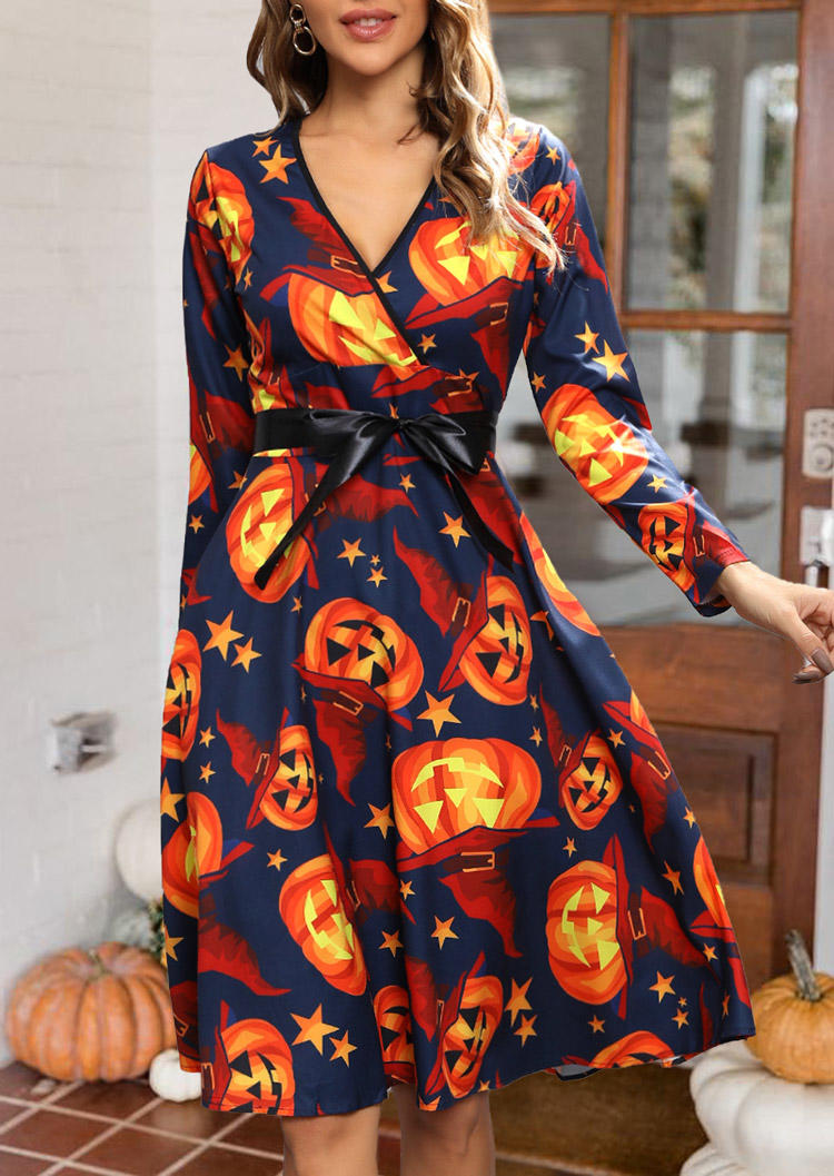 Halloween Pumpkin Face Star Mini Dress - Orange