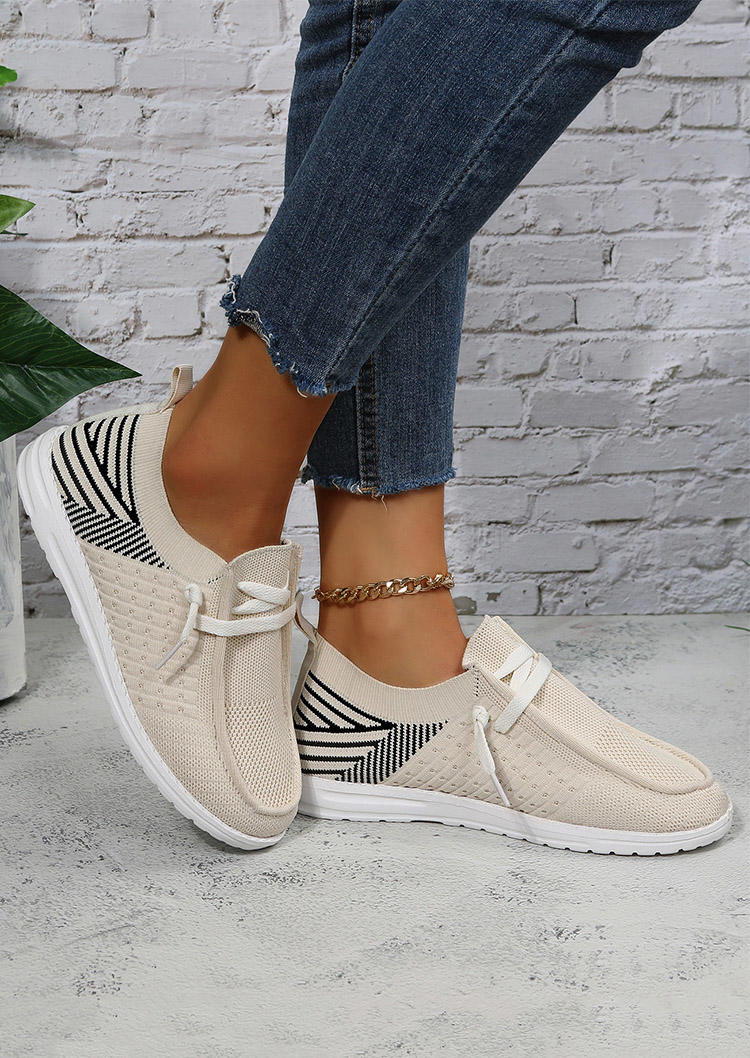 

Striped Slip On Round Toe Breathable Flat Sneakers - Apricot, SCM007455