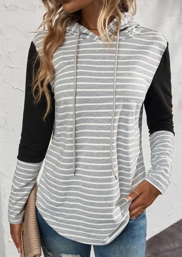 

Striped Drawstring Long Sleeve Hoodie, Multicolor, SCM007490