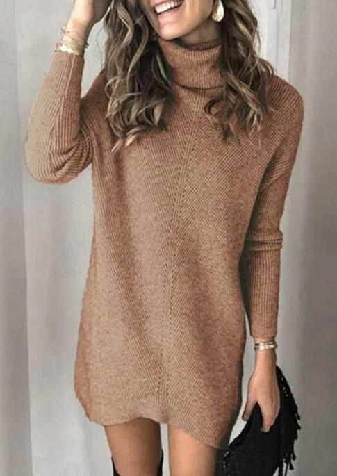 

Turtleneck Long Sleeve Sweater Mini Dress - Khaki, SCM007540
