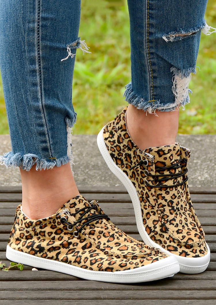Leopard Round Toe Flat Casual Sneakers