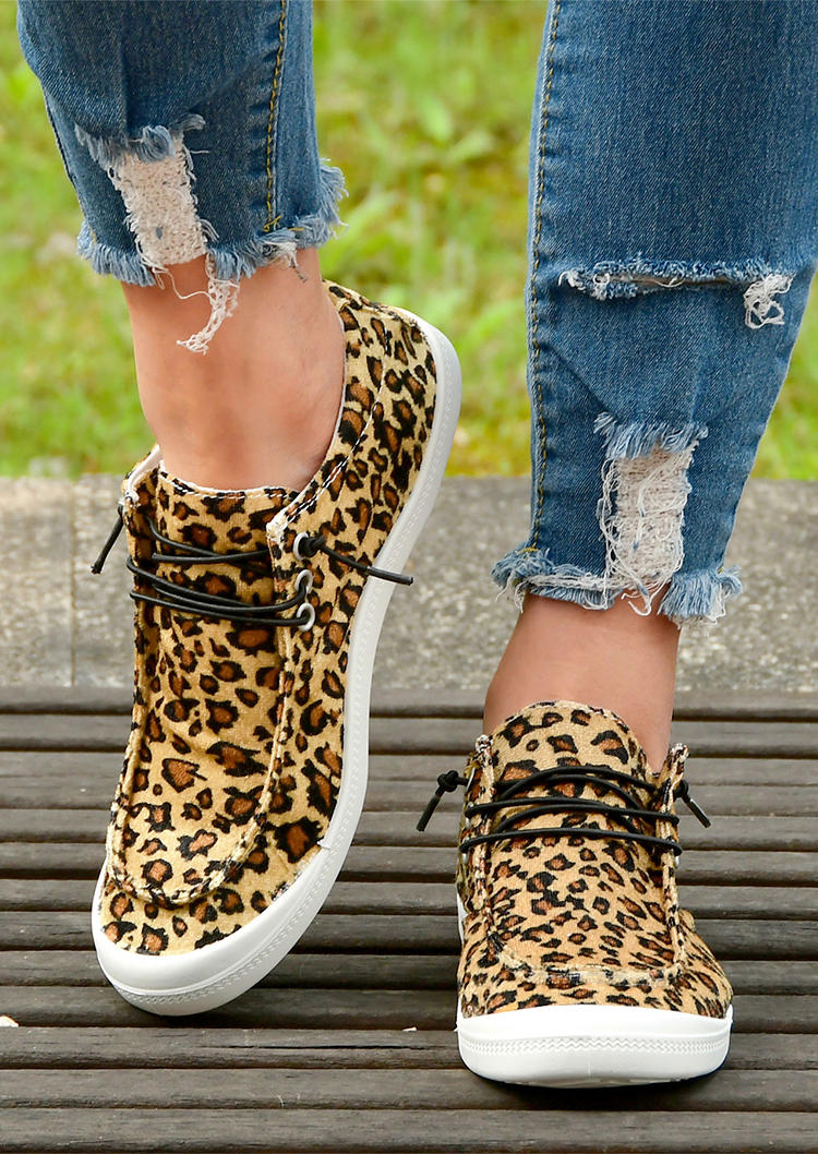 Leopard Round Toe Flat Casual Sneakers, Multicolor, SCM006637