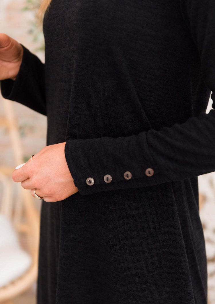 Button Long Sleeve Turtleneck Mini Dress - Black