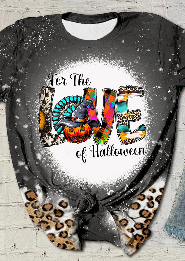 

For The Love Of Halloween Leopard Pumpkin Face T-Shirt Tee - Dark Grey, Gray, SCM007024