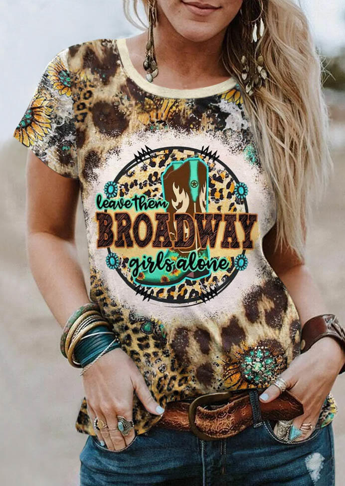 Leave Them Broadway Girls Alone Leopard Sunflower Bleached T-Shirt Tee