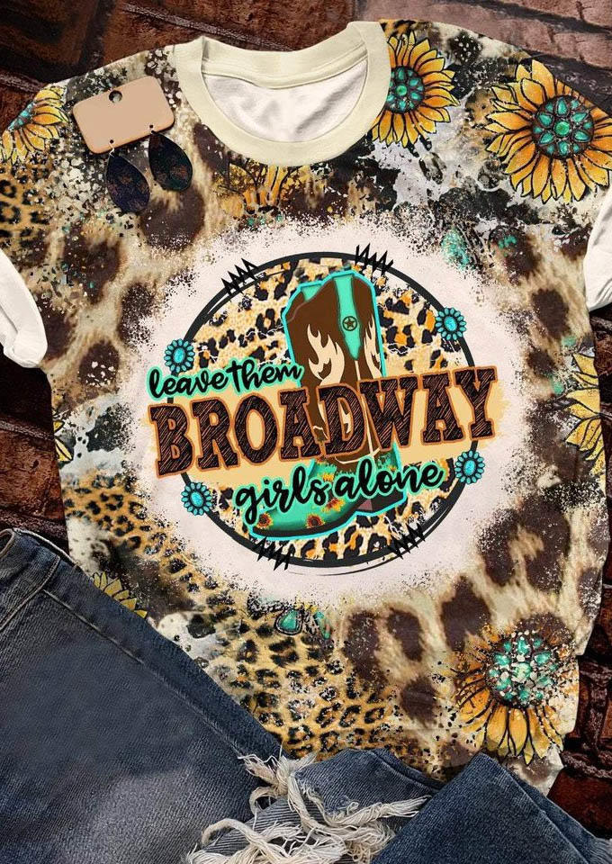 

Leave Them Broadway Girls Alone Leopard Sunflower Bleached T-Shirt Tee, Multicolor, SCM007083