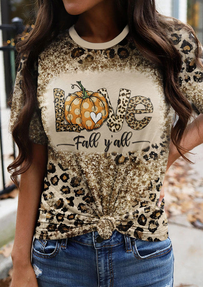 Love Fall Y'all Leopard Pumpkin Glitter T-Shirt Tee
