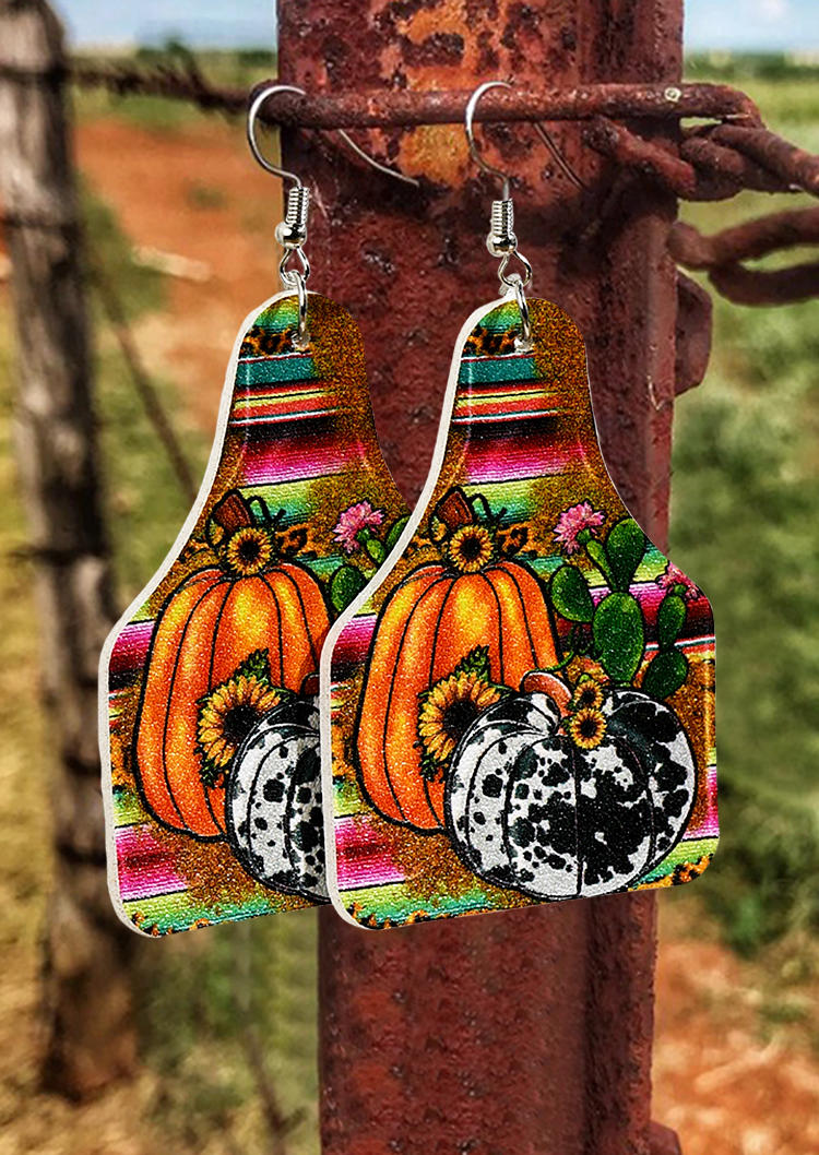 

Serape Striped Pumpkin Cow Sunflower PU Leather Earrings, Multicolor, SCM007103
