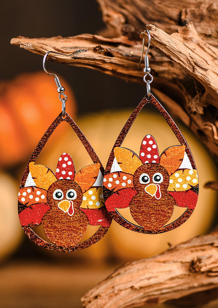 

Thanksgiving Give Thanks Turkey Wooden Earrings, Orange, SCM007186