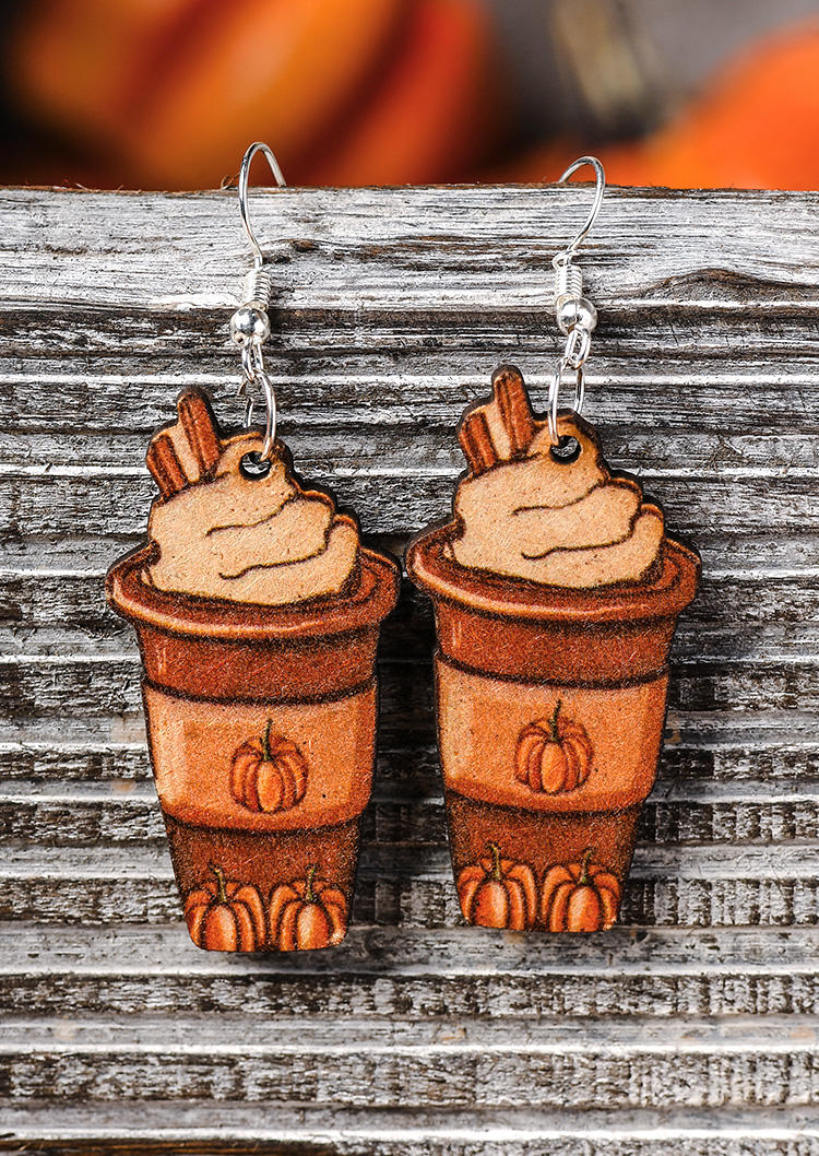 

Pumpkin Drink Hook Wooden Earrings, Multicolor, SCM007277