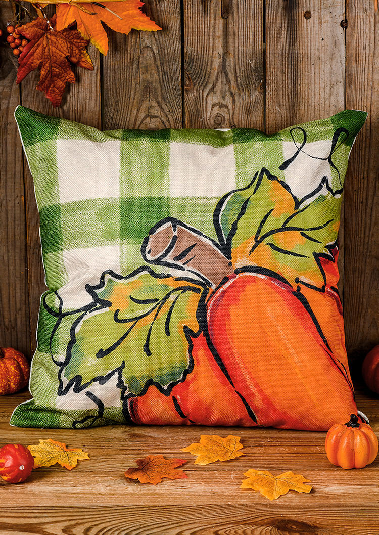 

Plaid Pumpkin Maple Leaf Pillowcase without Pillow, Orange, SCM007283