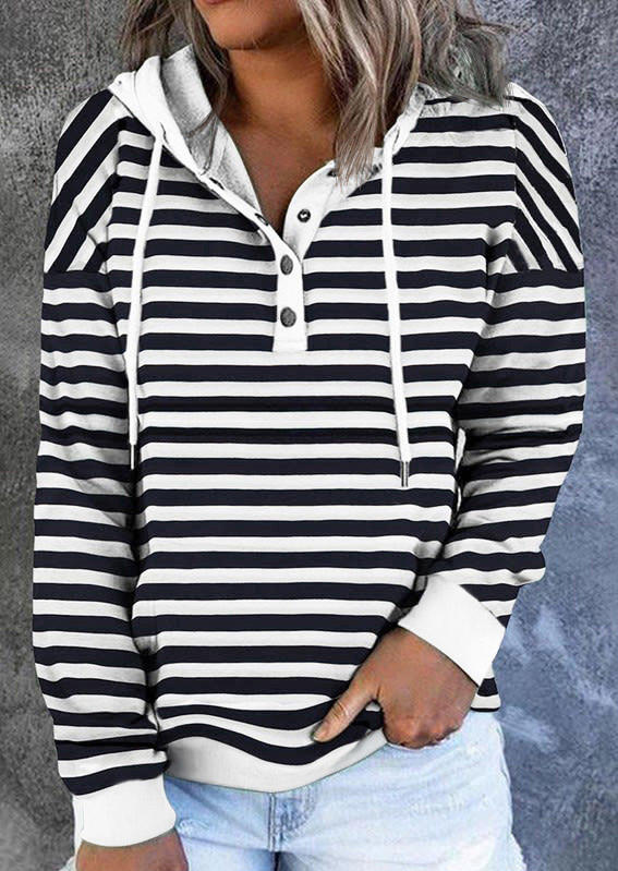

Striped Snap Button Hoodie, Multicolor, SCM007345