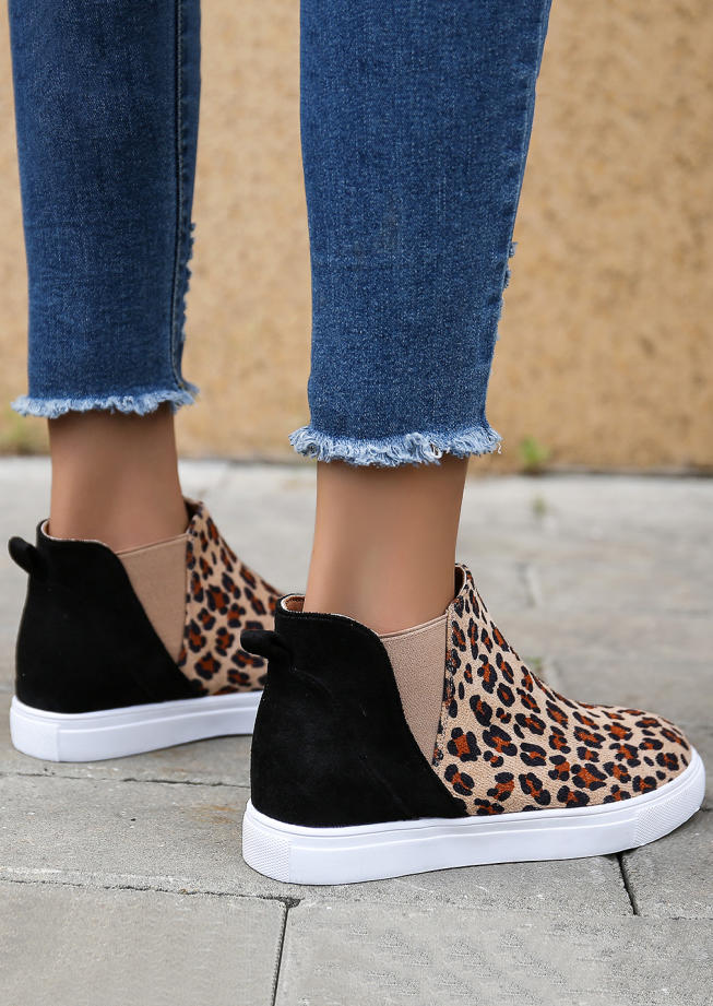 Leopard Color Block Round Toe Sneakers