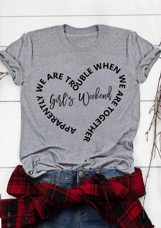 

Girls Weekend Heart O-Neck T-Shirt Tee - Gray, SCM007505