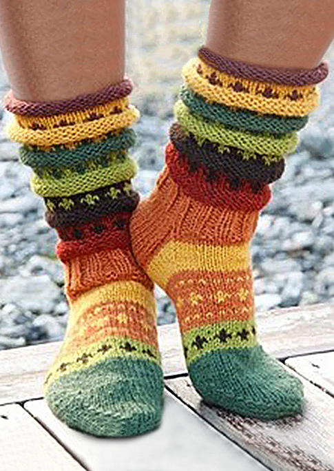 

Stripe Crotchet Knitted Casual Socks, Multicolor, SCM007914