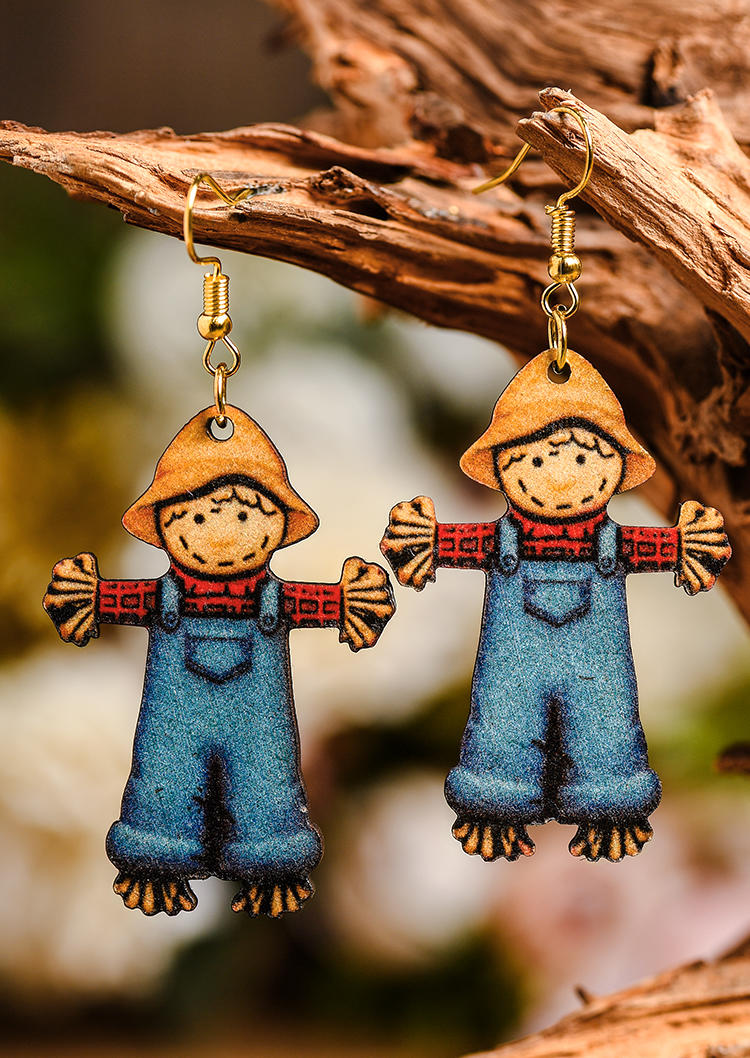 

Scarecrow Hook Wooden Earrings, Multicolor, SCM006904