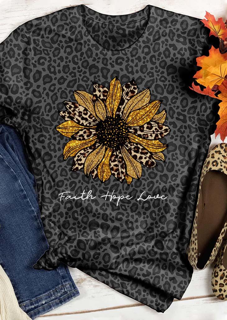 

Faith Hope Love Sunflower Leopard T-Shirt Tee, Multicolor, SCM007005