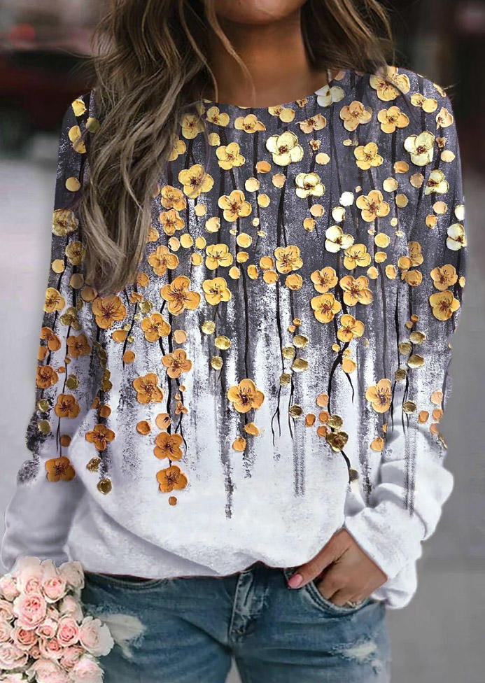 

Floral O-Neck Long Sleeve Sweatshirt, Multicolor, SCM007158