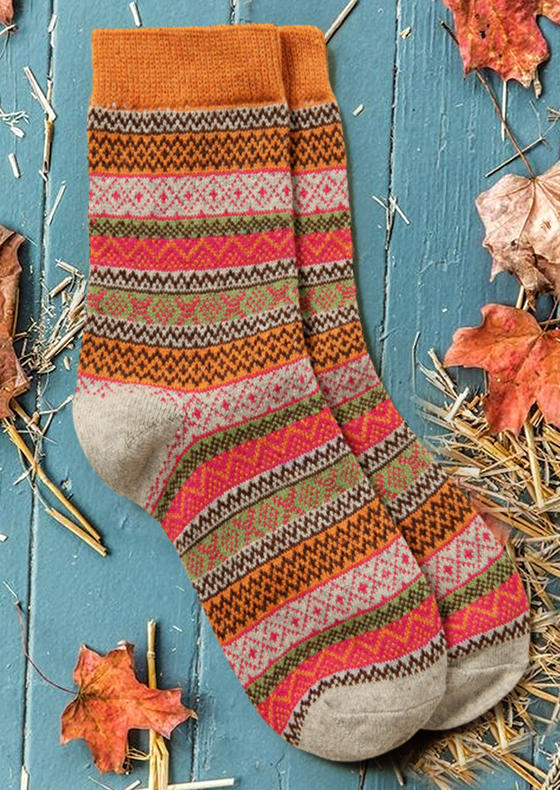 

Ethnic Geometric Crew Socks, Multicolor, SCM007287