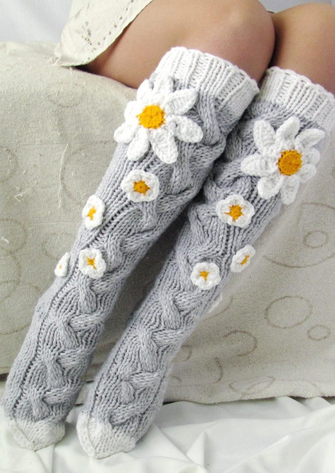 

Daisy Thigh-High Knitted Socks - Gray, SCM007290
