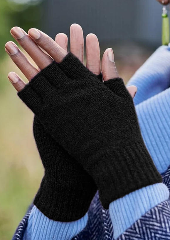 

Women Outdoor Warm Half Fingerless Gloves, Black, SCM007456