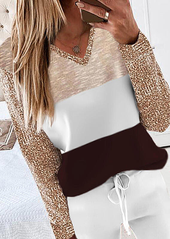 

Sequined Color Block Long Sleeve Blouse, Multicolor, SCM007486