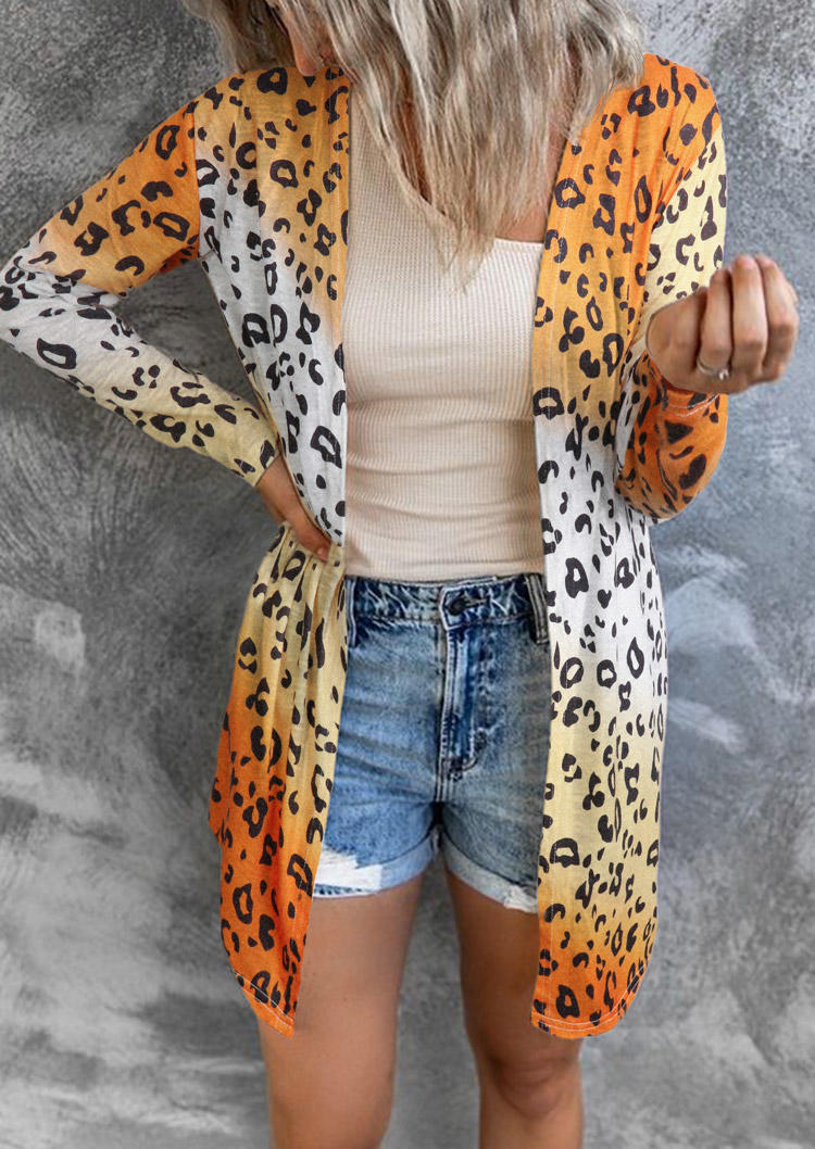 

Gradient Leopard Long Sleeve Open Front Cardigan, Multicolor, SCM007491