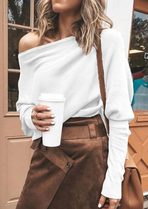 

Batwing Sleeve Casual Blouse - White, SCM007601