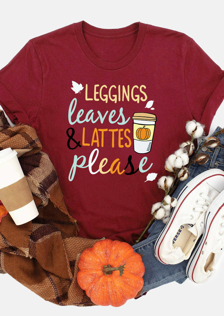 

Leggings Leaves & Lattes Please Pumpkin Maple Leaf T-Shirt Tee - Burgundy, Red, SCM007774