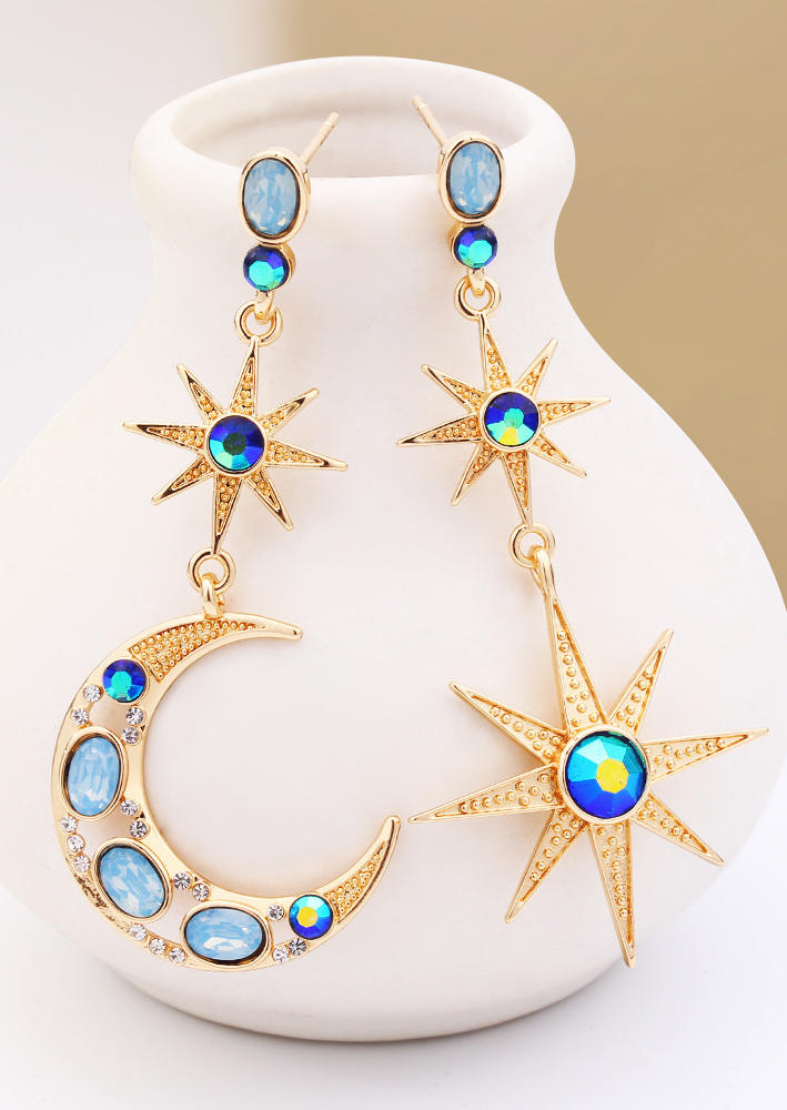 Moon Star Rhinestone Asymmetric Earrings