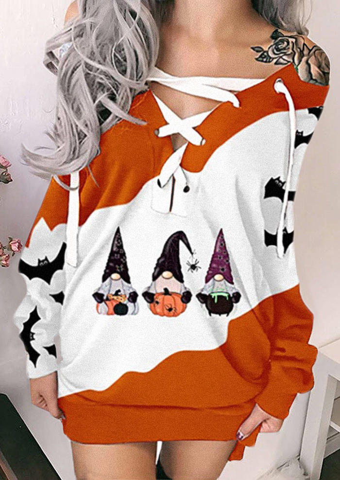 

Halloween Gnomies Pumpkin Lace Up Sweatshirt Mini Dress - White, SCM007220