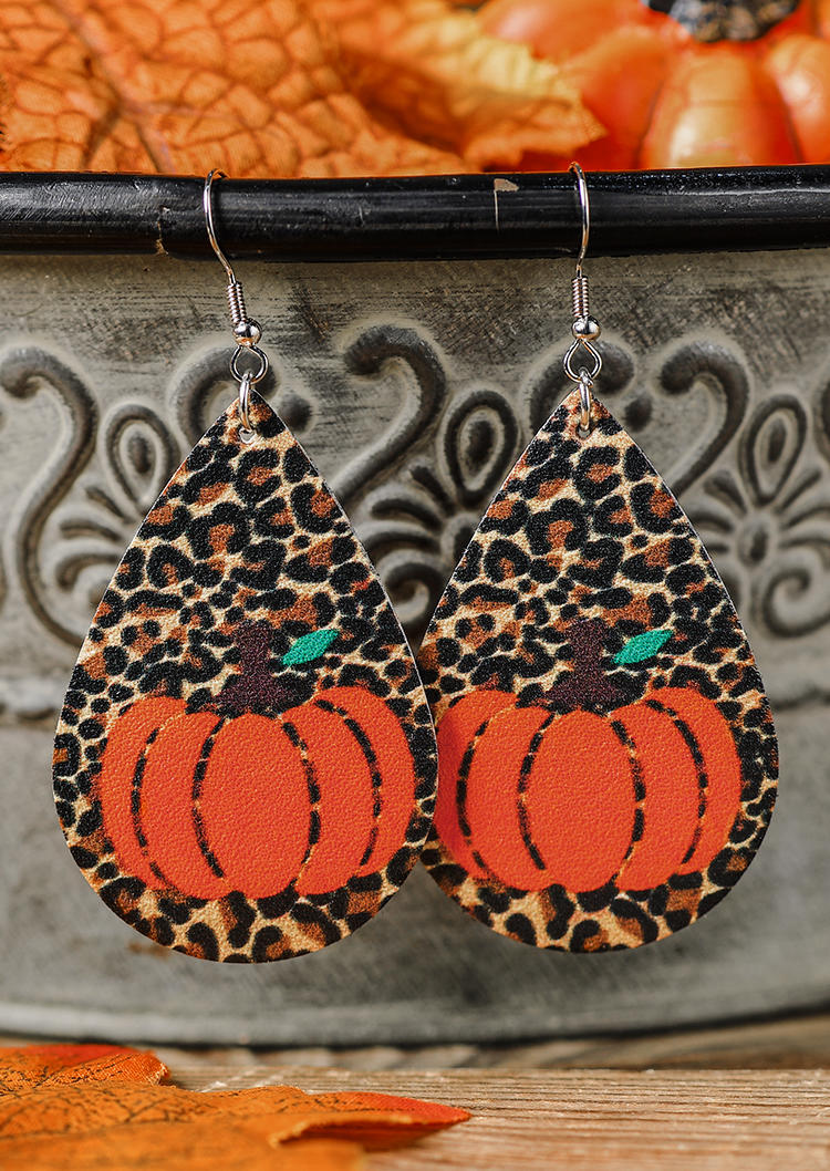 

Pumpkin Leopard PU Leather Water Drop Earrings, Multicolor, SCM007281