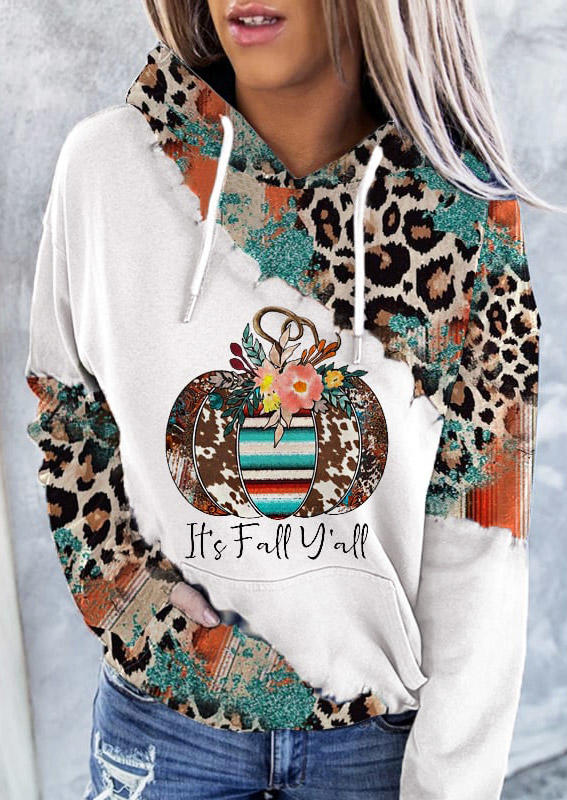 

It' Fall Y'all Pumpkin Leopard Cow Serape Striped Hoodie, Multicolor, SCM007325