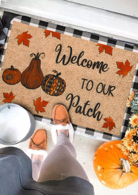 

Welcome To Our Patch Leopard Plaid Maple Leaf Pumpkin Carpet, Multicolor, SCM007361