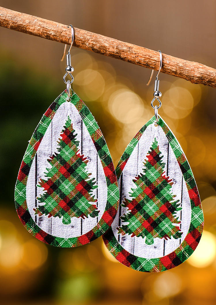 

Christmas Tree Plaid Water Drop Earrings, Multicolor, SCM007376